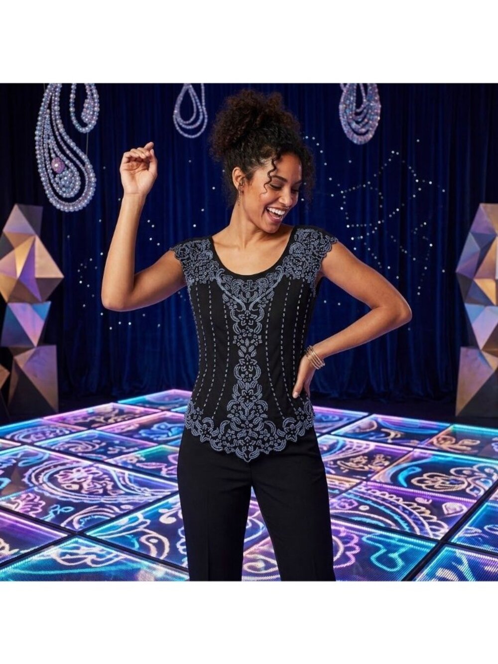 Dressbarn Collection Black & Silver Beaded Top S